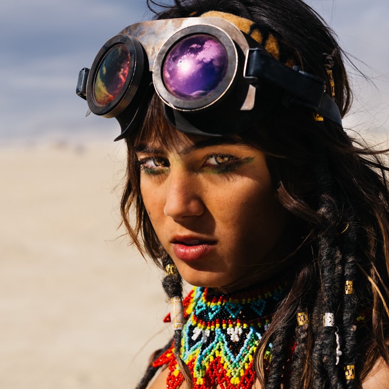The face from the badge, photographed on the playa on Thursday, Sep 3, 2026